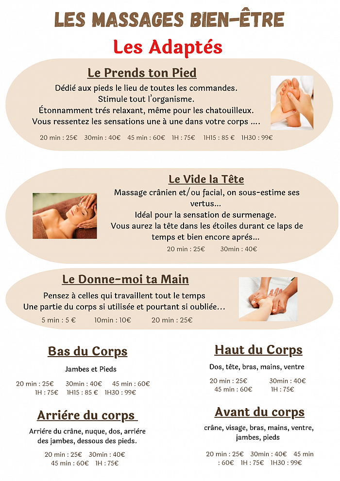 carte des massages détente